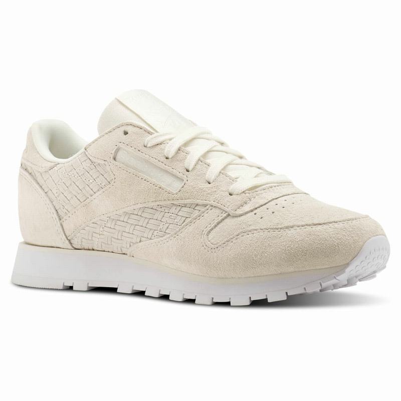 Reebok Classic Leather Woven Emb Tenisky Damske - Béžové/Biele EQ7419KY